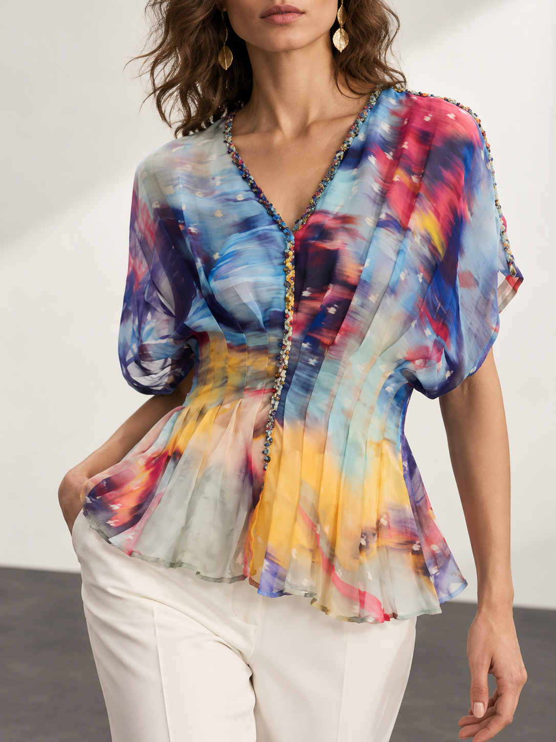 Multicolor Watercolor Print Blouse
