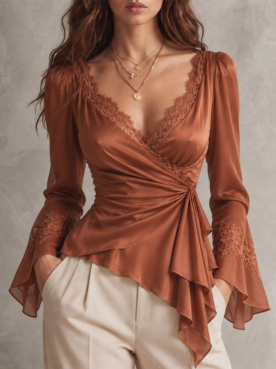 Copper Satin Wrap Blouse