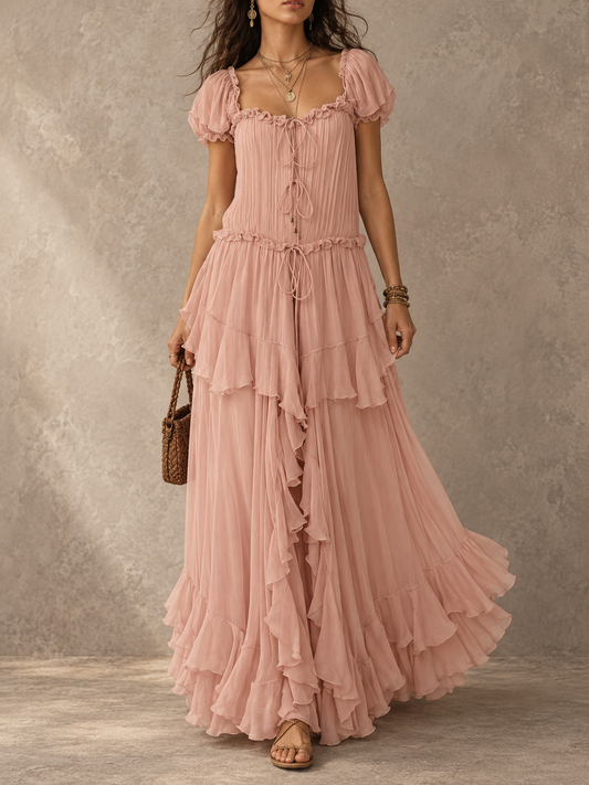 Pink Ruffle Tiered Maxi Dress