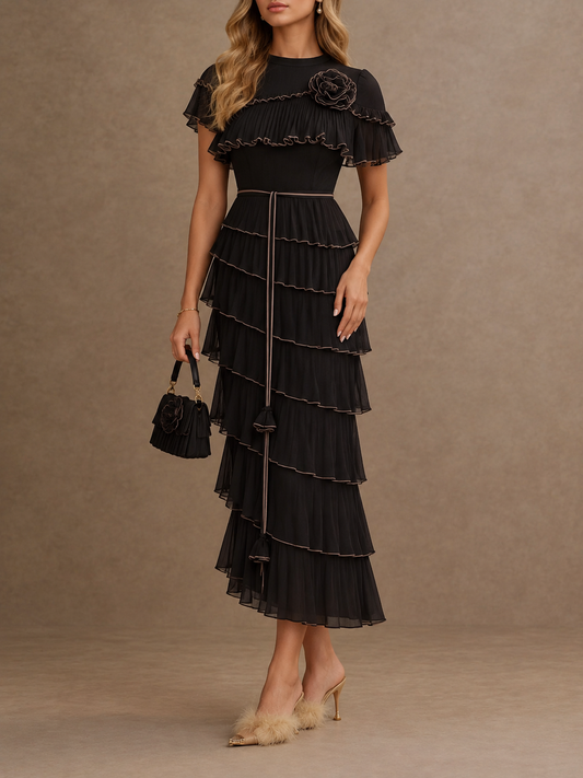 Black Ruffle Tiered Midi Dress