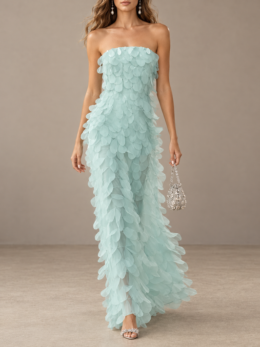 MintGreen Sheer Ruffle Tiered Maxi Dress