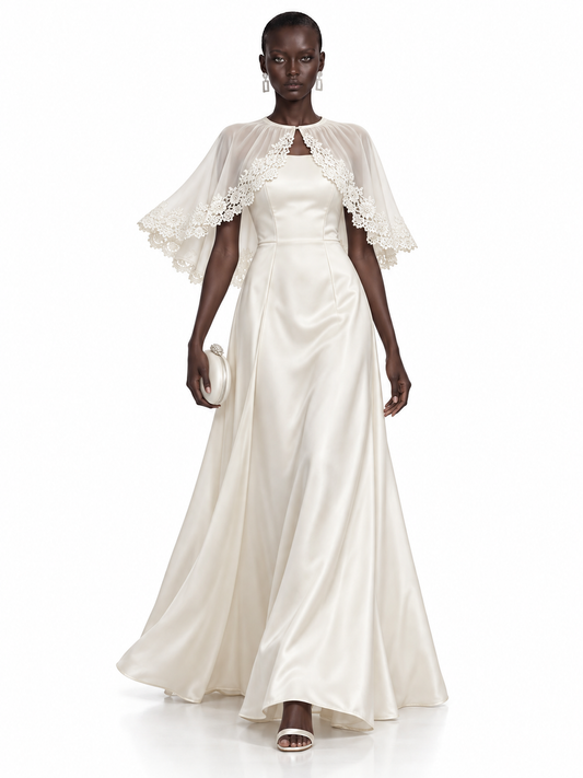 Cream Chiffon Ruffle Sleeve Maxi Dress