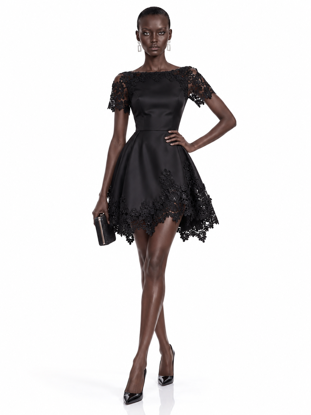 Black Lace Fit and Flare Mini Dress