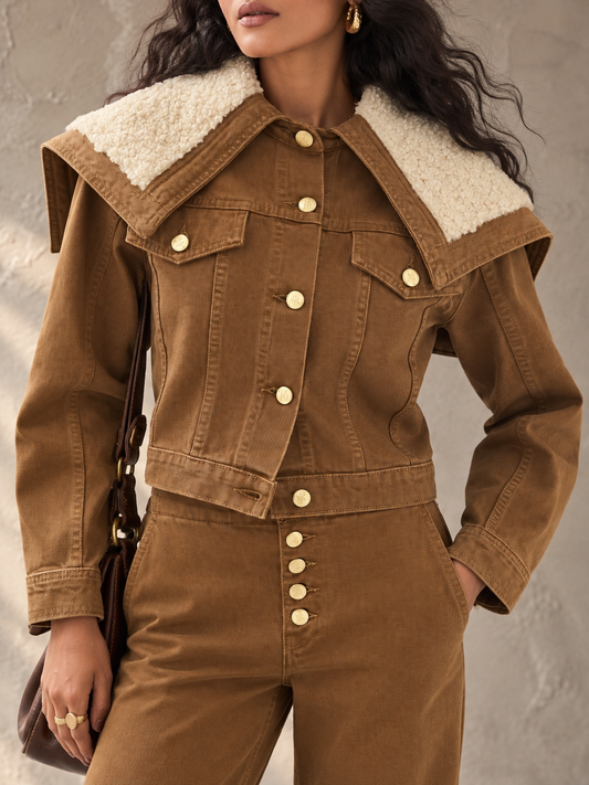 Brown Corduroy Sherpa Collar Jacket