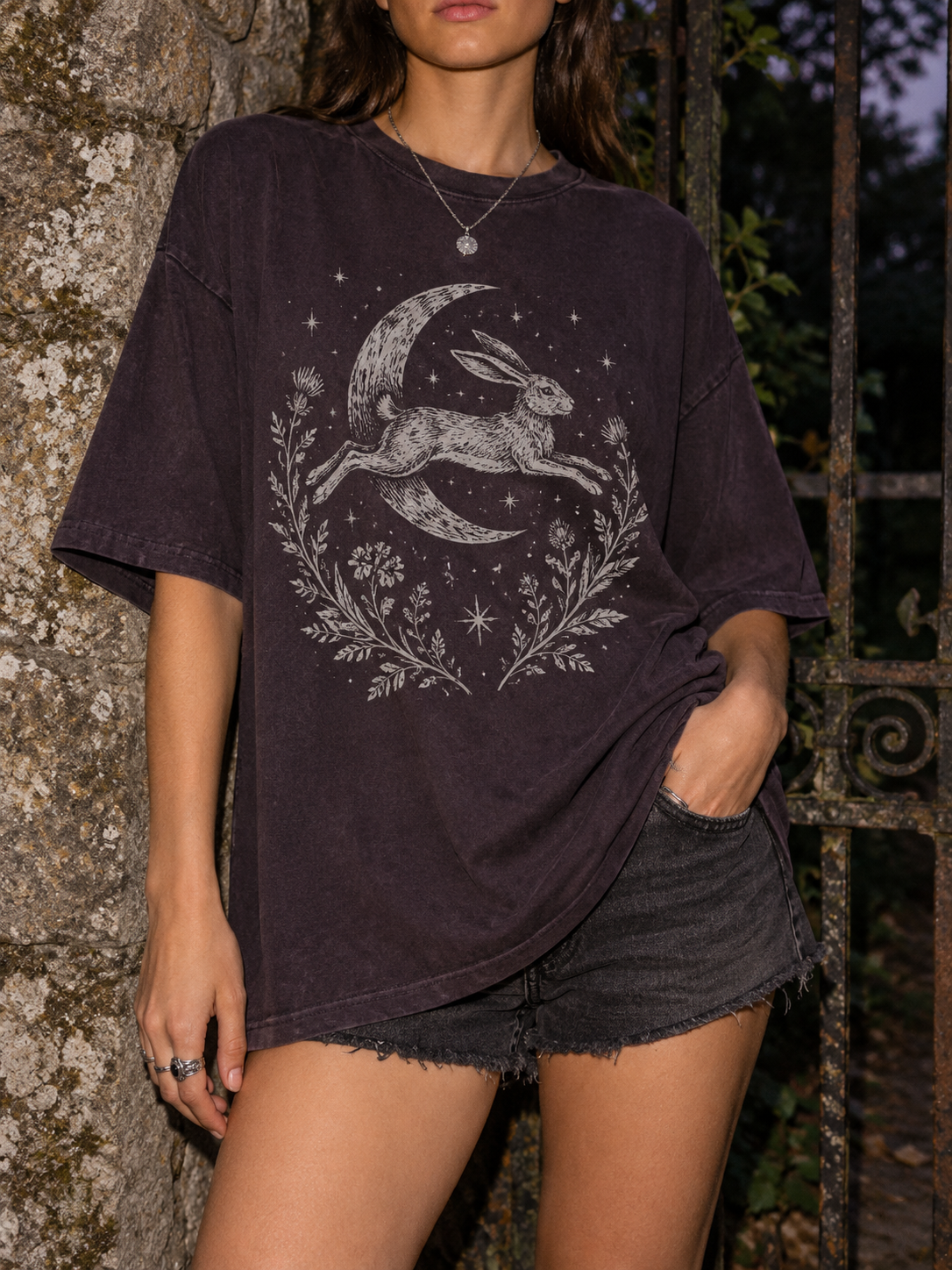Charcoal Rabbit Moon Graphic Tee
