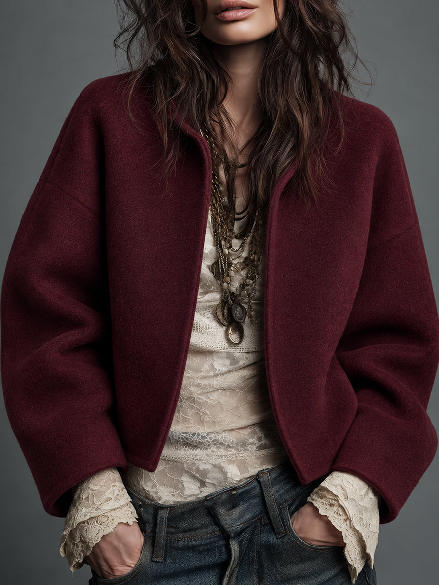Burgundy Oversized Cocoon Jacket