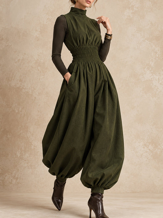 Olive High Neck Balloon Leg Jumpsuit