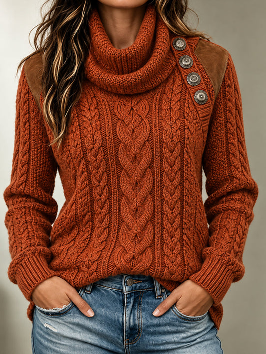 Rust Cowl Neck Cable Knit Sweater
