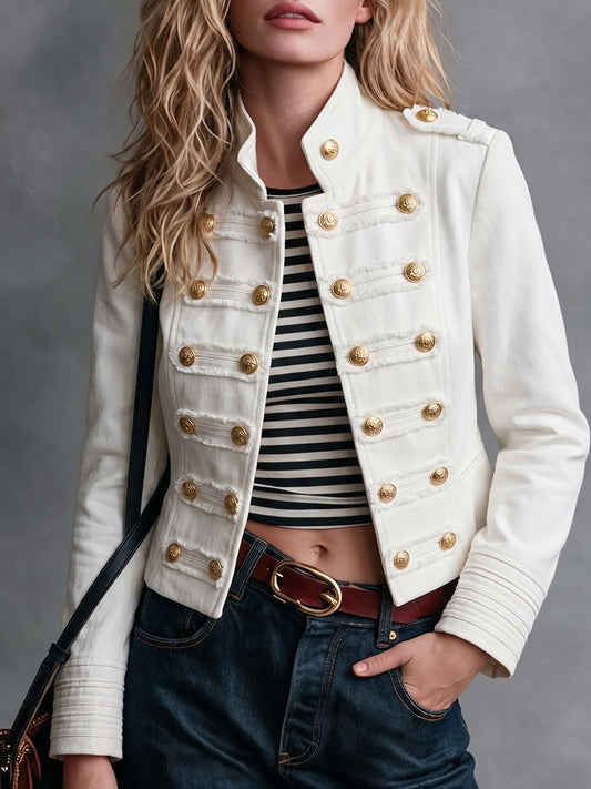 Cream Military Button Front Jacket