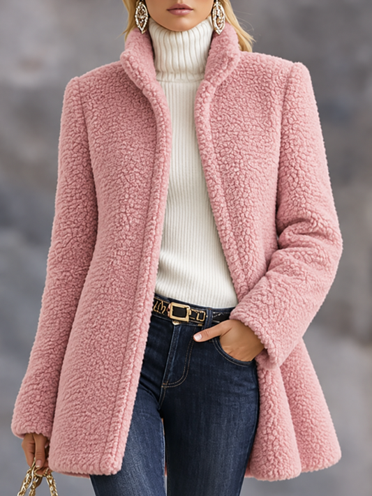 Pink Faux Fur Open Front Coat