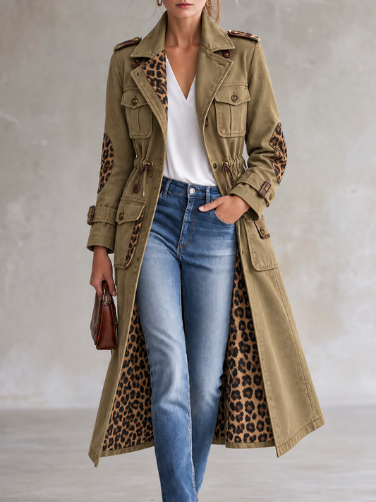 Olive Leopard Print Trim Utility Coat