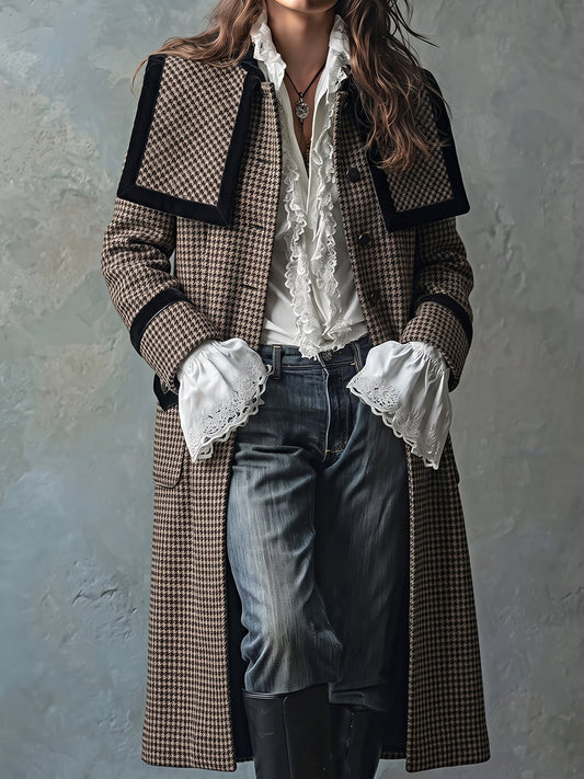 Brown Houndstooth Long Coat
